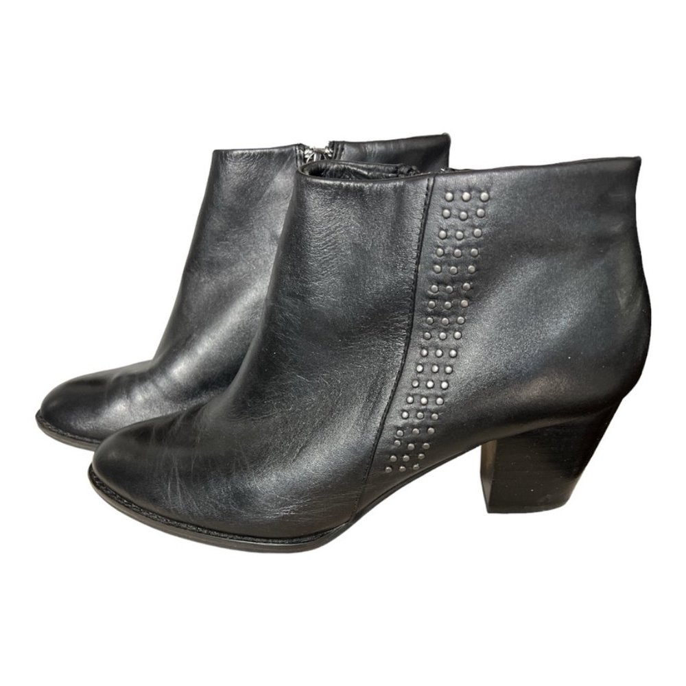 Vionic Black Leather Ankle Booties with Stud Detail